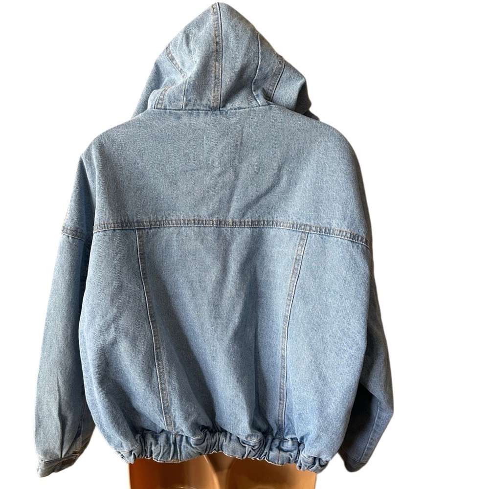 Ci Sono Women’s Medium Cropped Denim Jean Bomber Jacket with Fur Lining and Hood - Picture 2 of 13